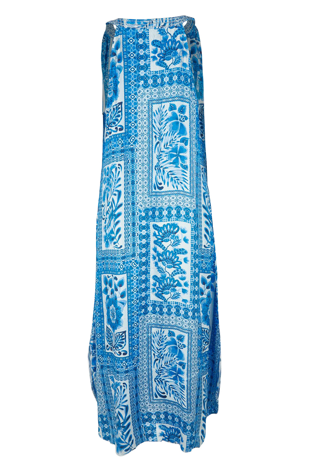 Product shot of the Sapphire Beach Long Dress in colour Bluewhite (Blue), from the back