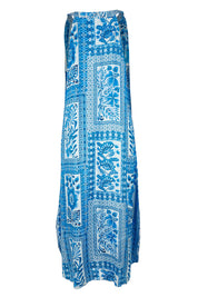 Product shot of the Sapphire Beach Long Dress in colour Bluewhite (Blue), from the back