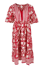 Product shot of the Kurrawa Beach Cotton Dress in colour Red (Red), from the front
