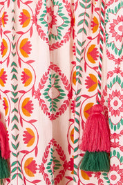 Product shot of the Tea Tree Bay Cotton Dress – Mosaic in colour Mosaic, showing detail