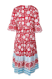 Product shot of the Hyams Beach Cotton Dress – Redblue in colour Redblue, from the back