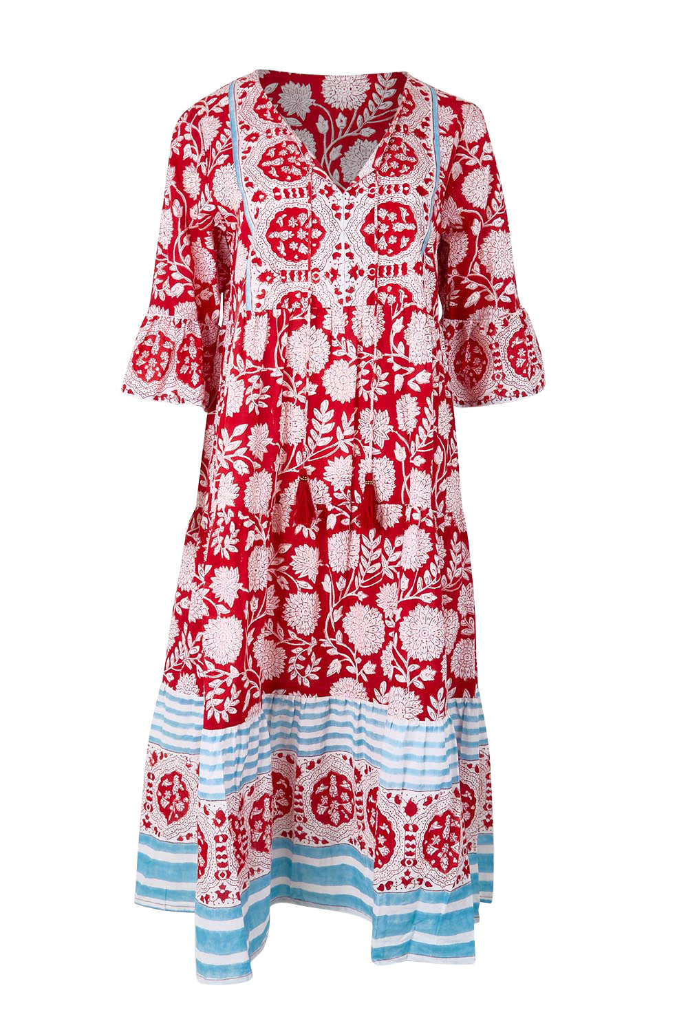 Product shot of the Hyams Beach Cotton Dress – Redblue in colour Redblue, from the front