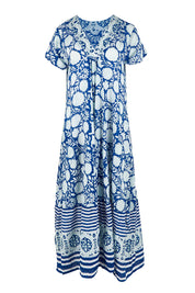 Product shot of the Kurrawa Beach Long Cotton Dress in colour Blue (Blue), from the front