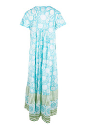 Product shot of the Kurrawa Beach Long Cotton Dress in colour Bluegreen (Green), from the back