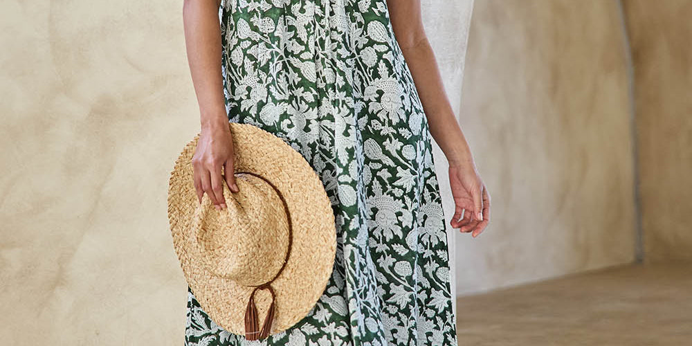 Model Tahneei wearing size 10 of the Kurrawa Beach Cotton Dress – Green in colour Green, from the front