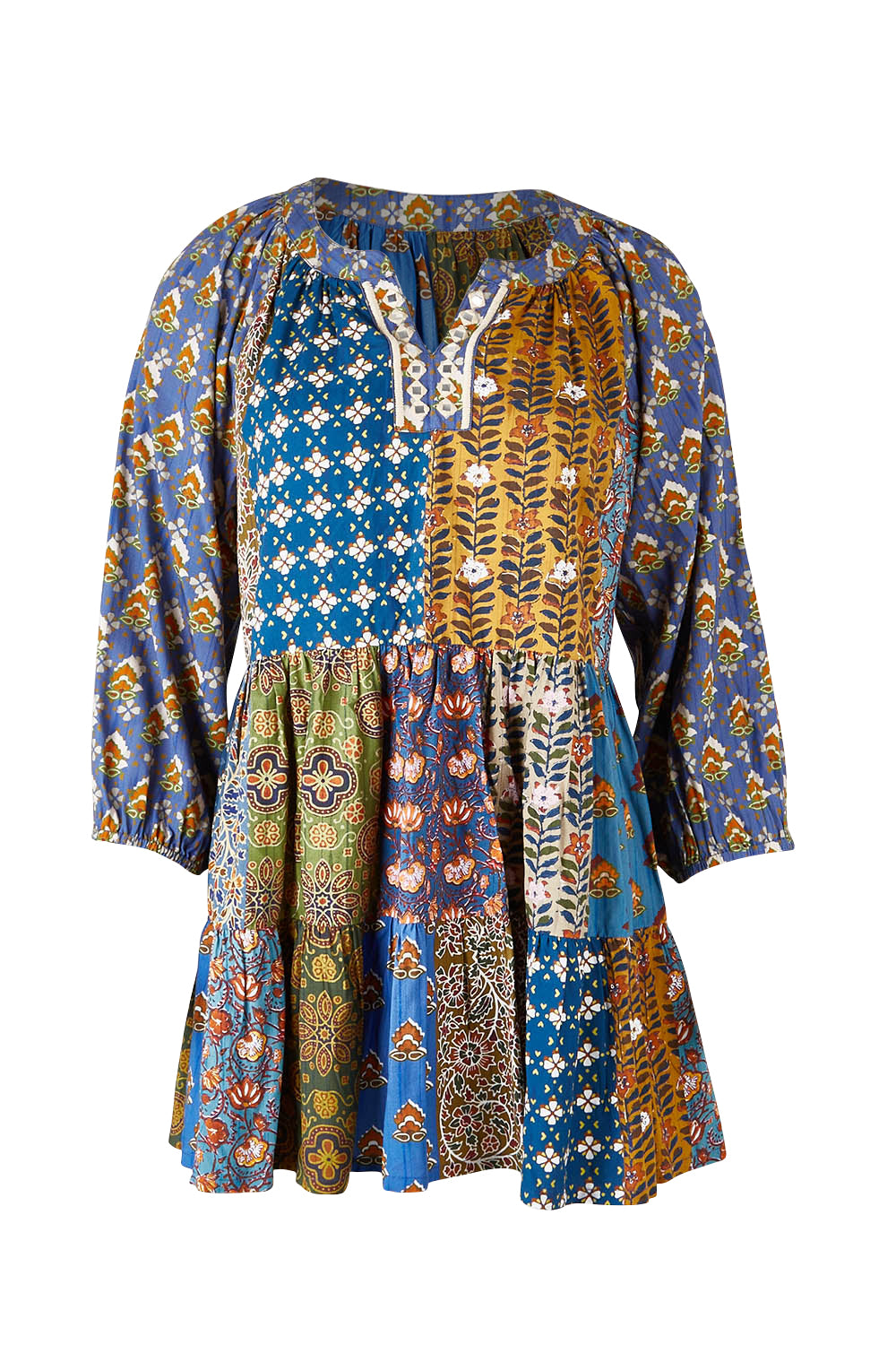 Product shot of the Brighton Beach Top in colour Patchblue (Blue), from the front