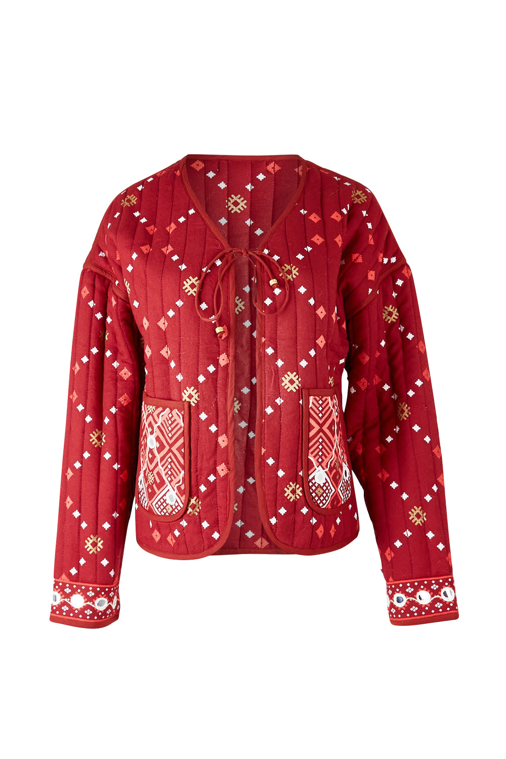 Product shot of the Balmoral Beach Jacket in colour Rust (Red), from the front