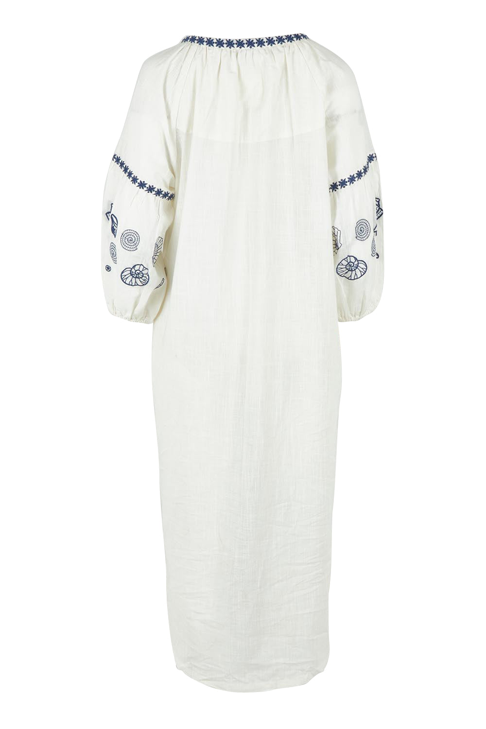 Product shot of the Whitehaven Beach Cotton Maxi Dress in colour Whiteblue (Blue), from the back