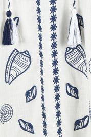 Product shot of the Whitehaven Beach Cotton Maxi Dress in colour Whiteblue (Blue), detail