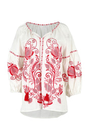 Product shot of the Whitehaven Beach Cotton Blouse in colour Whitepink (White), from the front