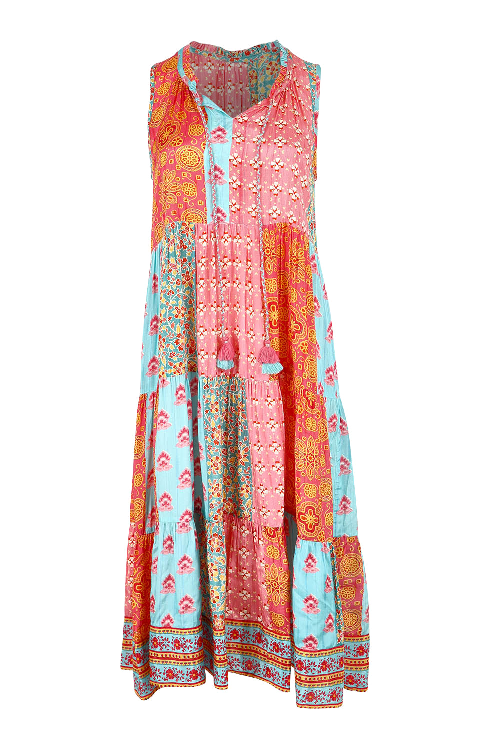 Product shot of the Diamond Beach Sleeveless Dress in colour Bright, from the front