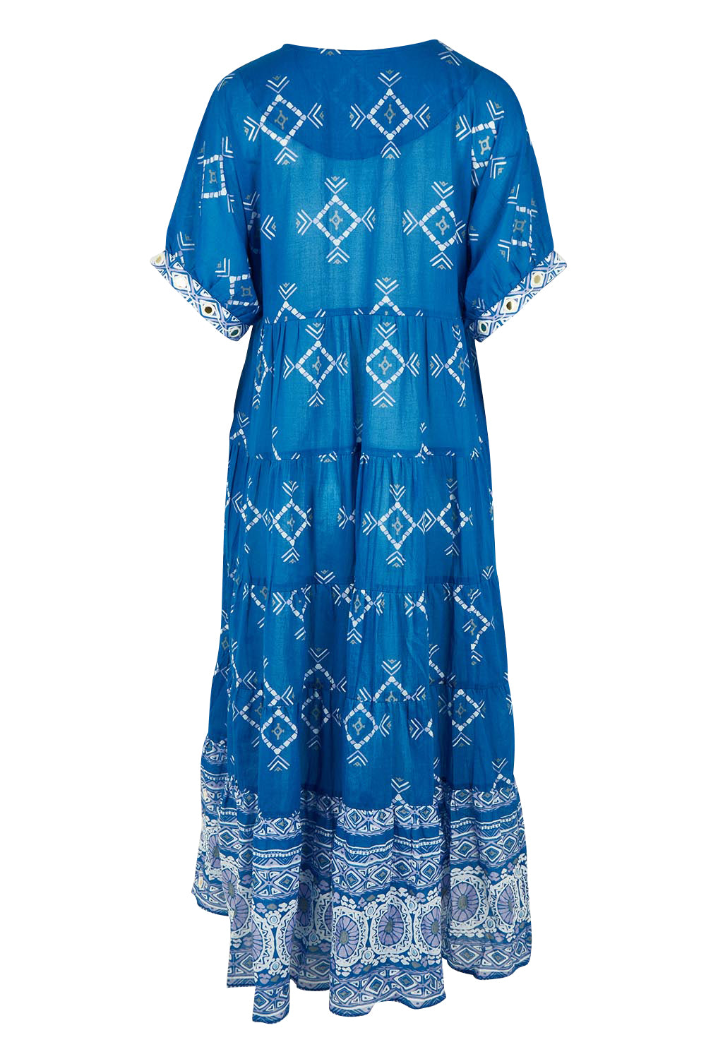 Product shot of the Dee Why Beach Cotton Maxi Dress in colour Bluelilac (Blue), from the back
