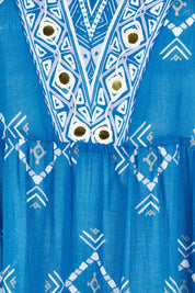 Product shot of the Dee Why Beach Cotton Maxi Dress in colour Bluelilac (Blue), detail