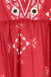 Product shot of the Dee Why Beach Cotton Maxi Dress in colour Boldred (Red), detail
