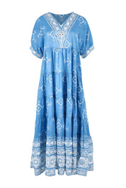 Product shot of the Dee Why Beach Cotton Maxi Dress in colour Lightblue (Blue), from the front