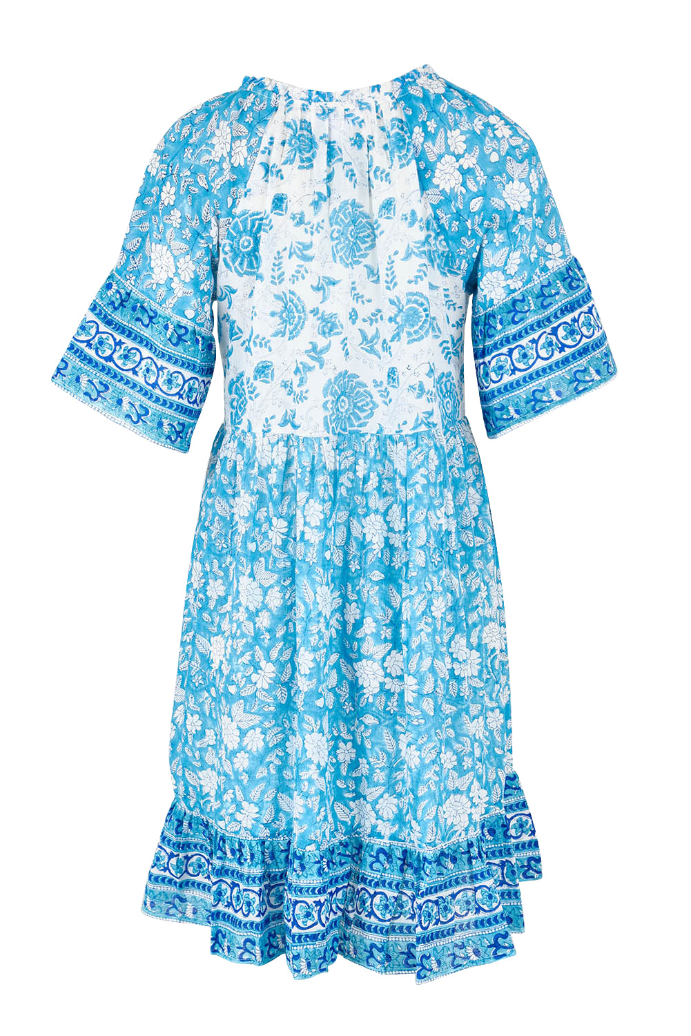 Product shot of the Cottesloe Beach Cotton Dress in colour Bluefloral (Blue), from the back