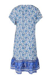 Product shot of the Pacific Beach V Neck Dress – Blue in colour Blue, from the back