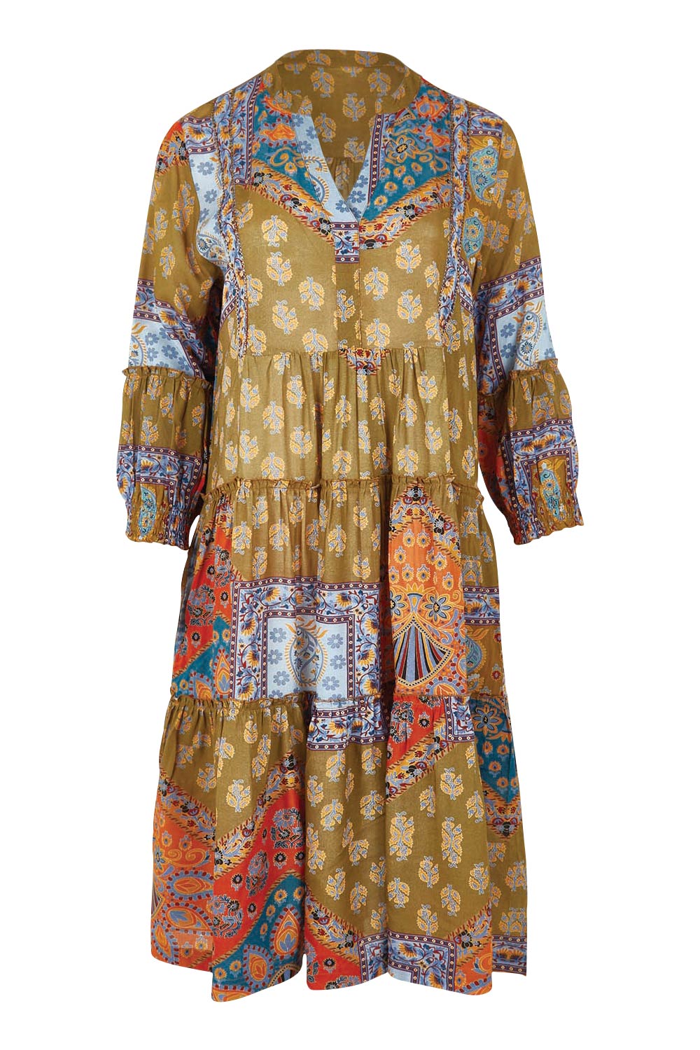 Product shot of the Florance Falls Dress in colour Paisley, from the front