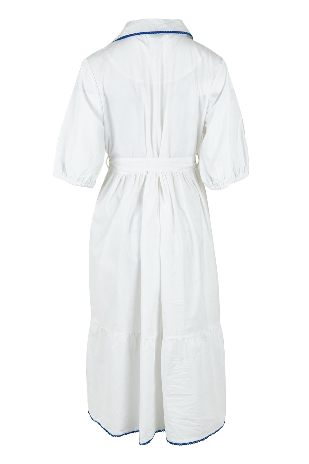 Product shot of the Ipanema Beach Cotton Embroidered Dress in colour Whiteblue (Blue), from the back