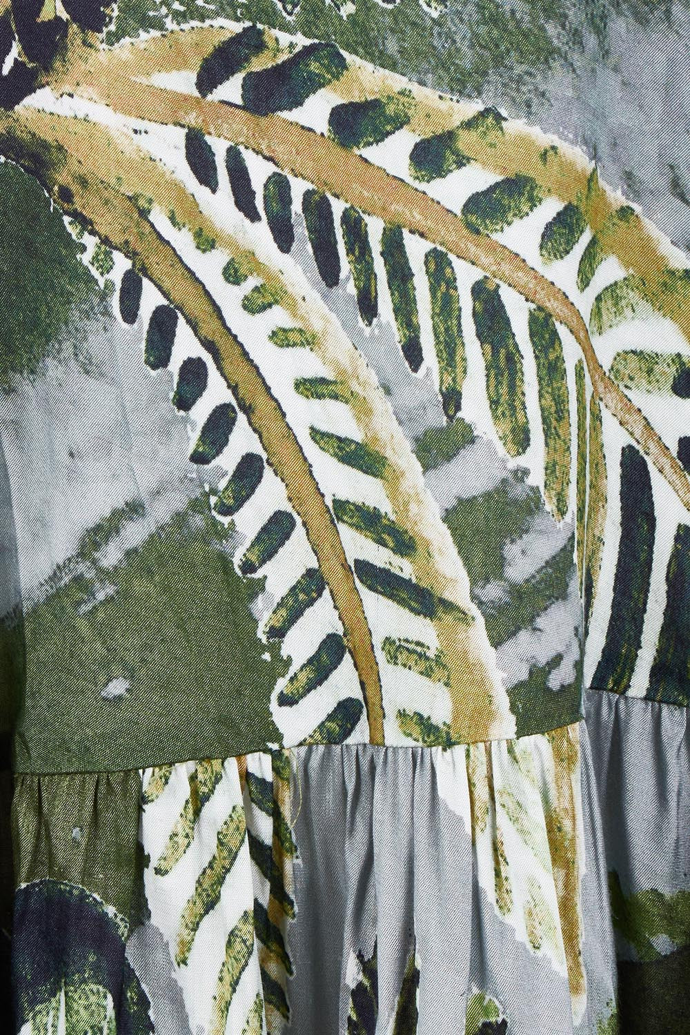 Product shot of the Palm Cove One Shoulder Dress in colour Tropical (Green), detail