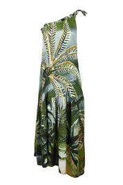 Product shot of the Palm Cove One Shoulder Dress in colour Tropical (Green), from the front