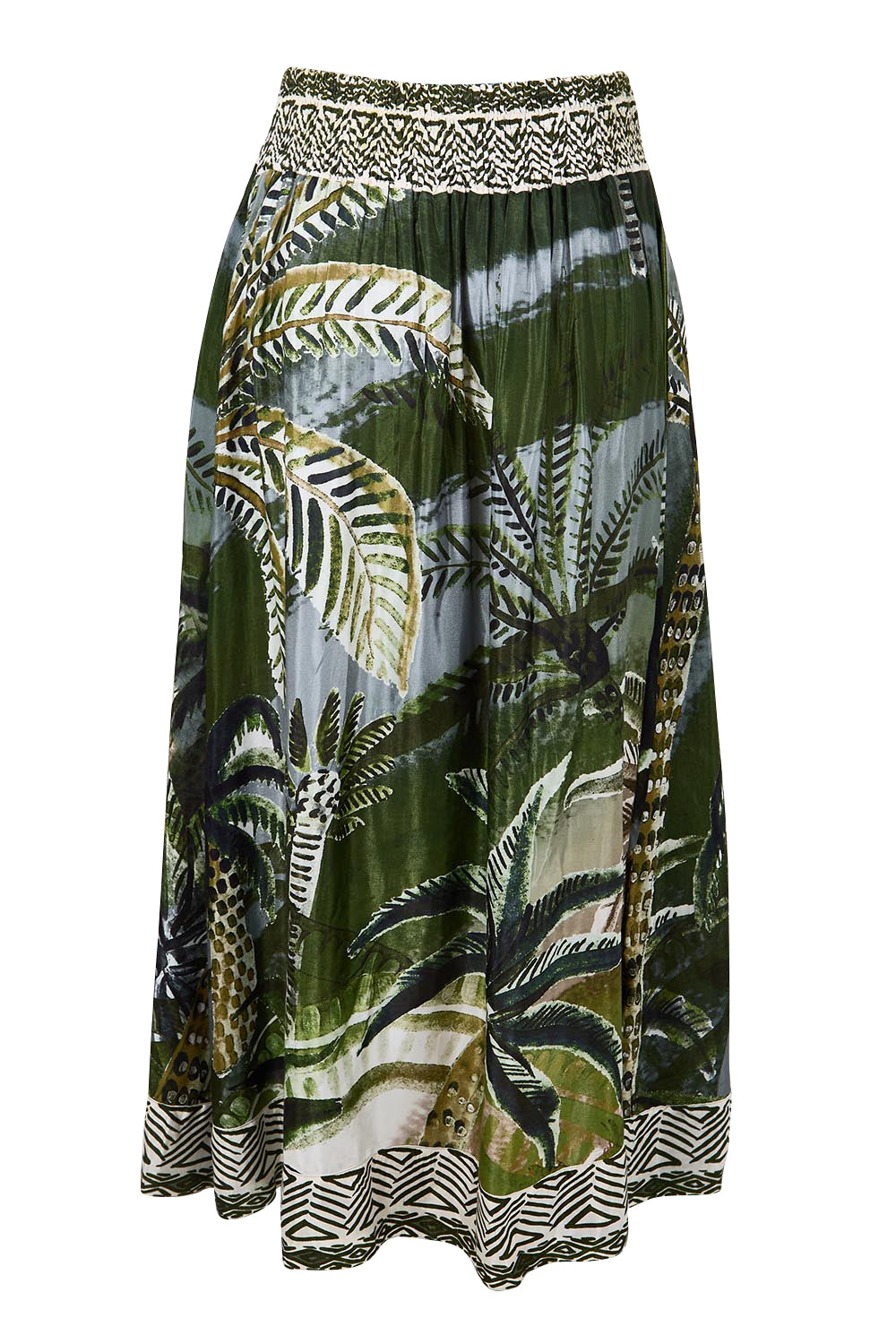 Product shot of the Palm Cove Long Skirt – Tropical in colour Tropical, from the back