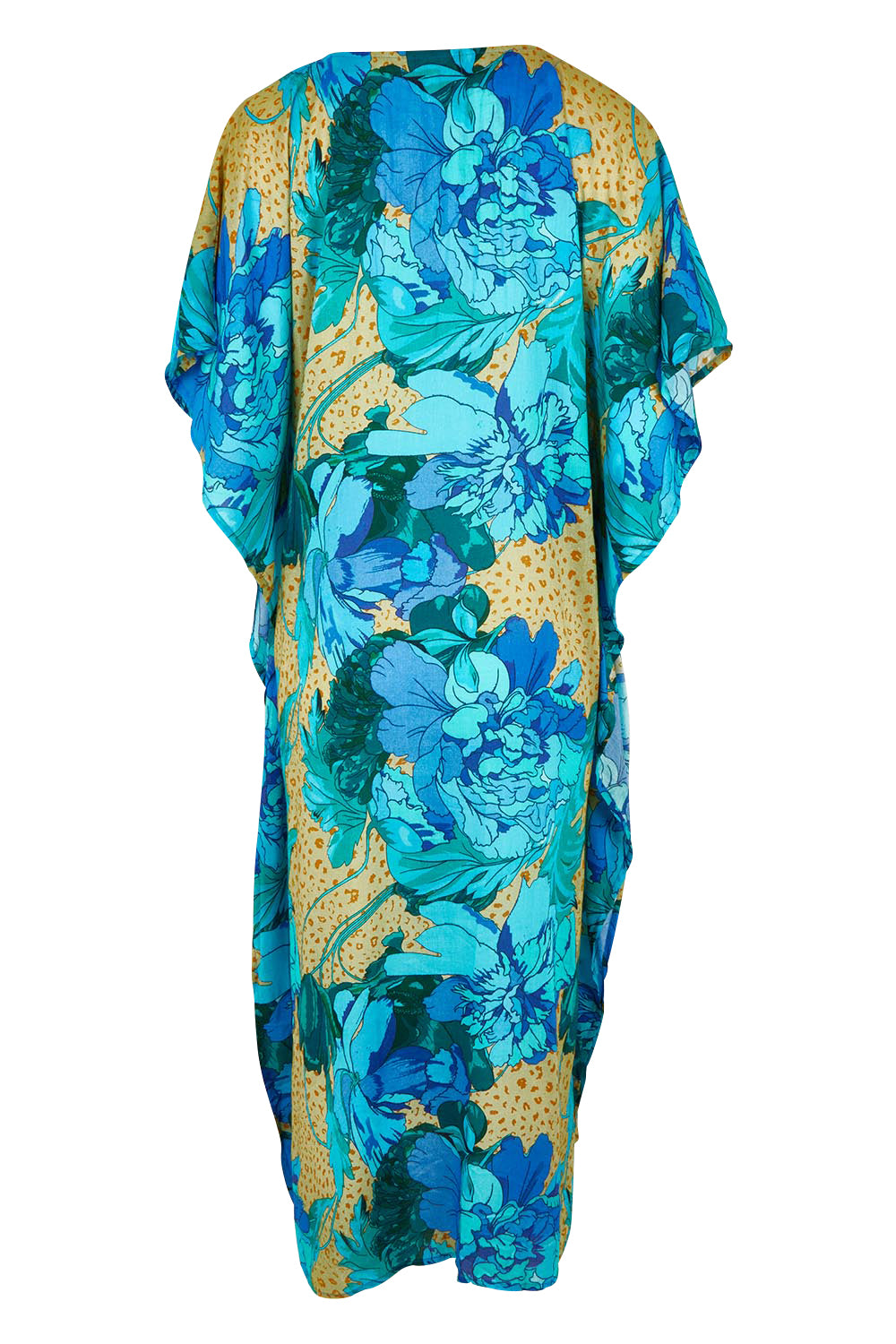 Product shot of the Blue Lagoon Embroidered Maxi Dress in colour Azurebloom, from the back