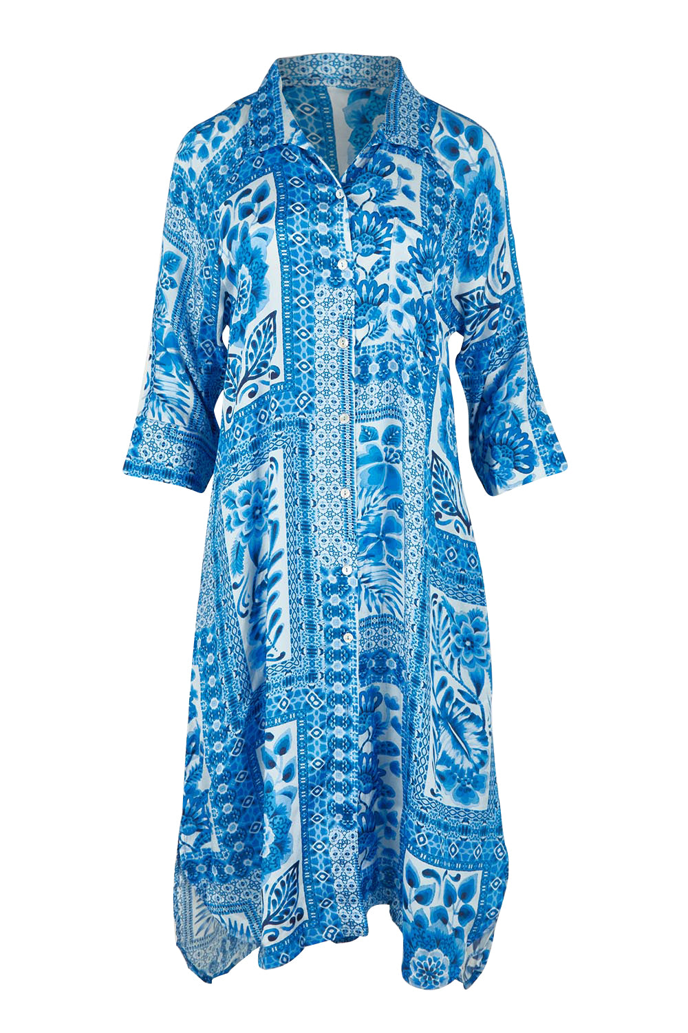 Product shot of the Sapphire Beach Shirt Dress in colour Bluewhite (Blue), from the front