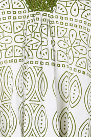 Product shot of the Cocora Valley Cotton Long Dress – Olive in colour Olive, showing detail
