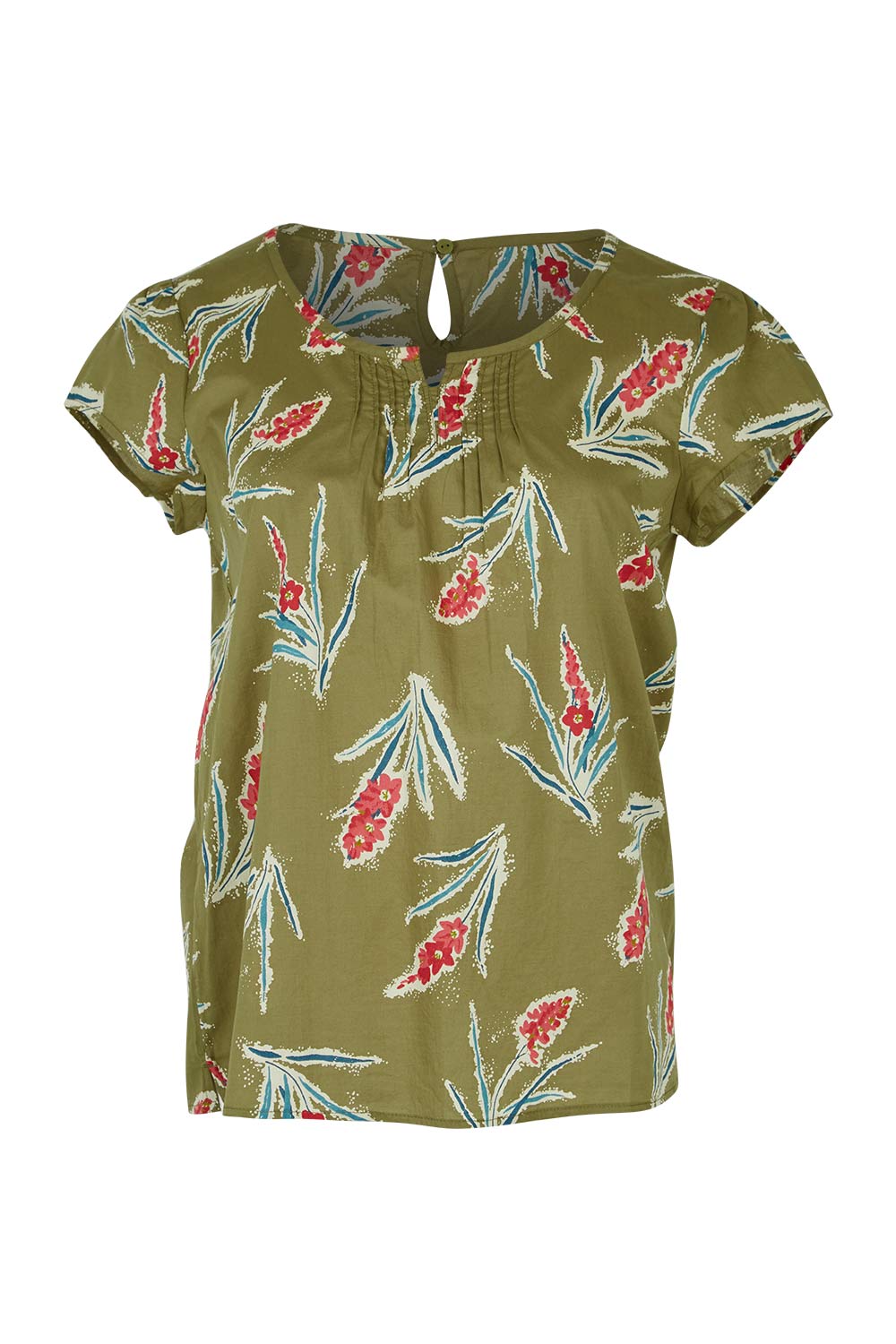 Product shot of the Garden Gate Top in colour Lxiaflower (Green), from the front