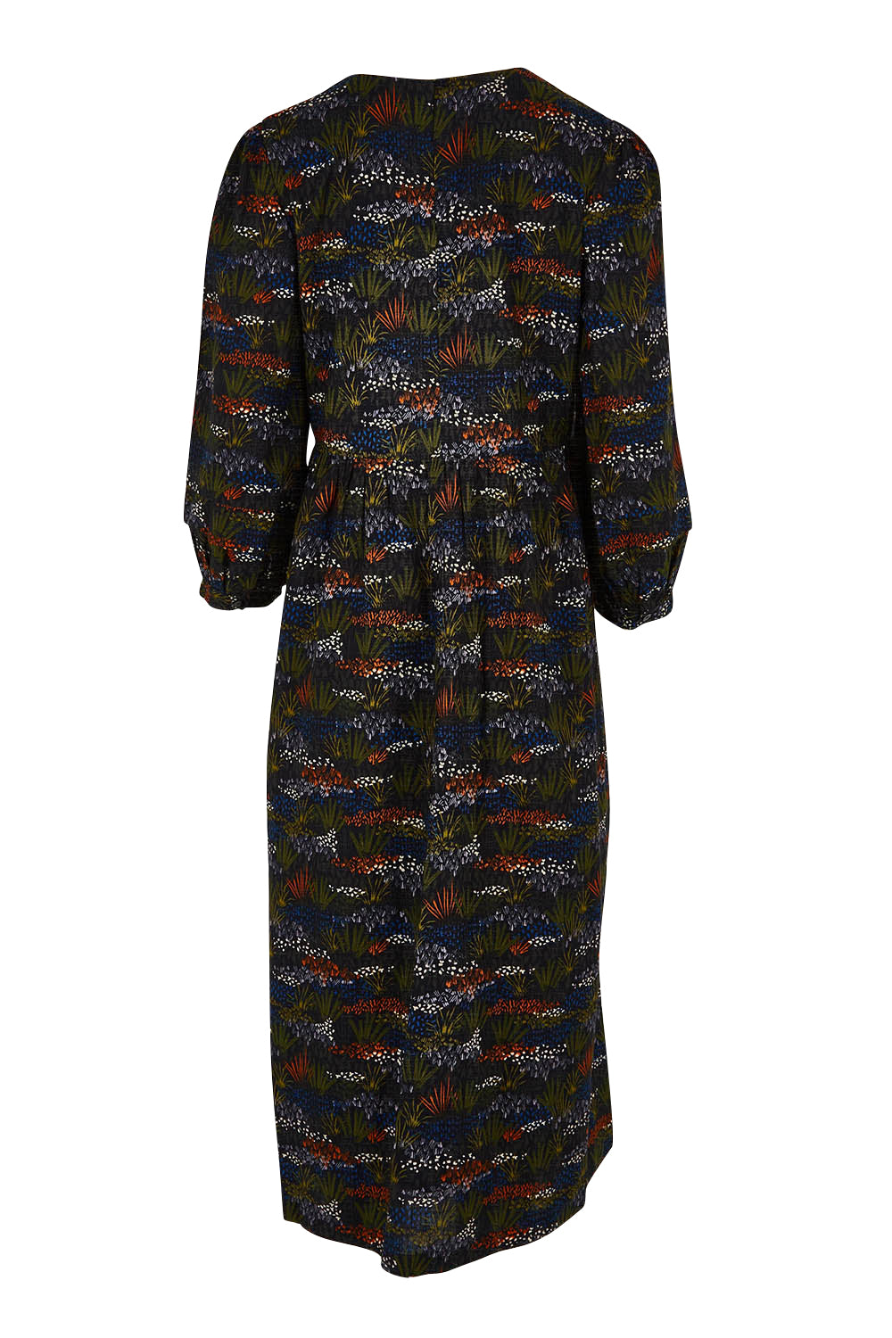 Product shot of the Sea Line Dress in colour Moormeadow (Black), from the back