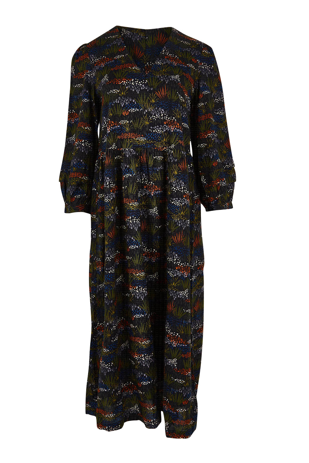 Product shot of the Sea Line Dress in colour Moormeadow (Black), from the front