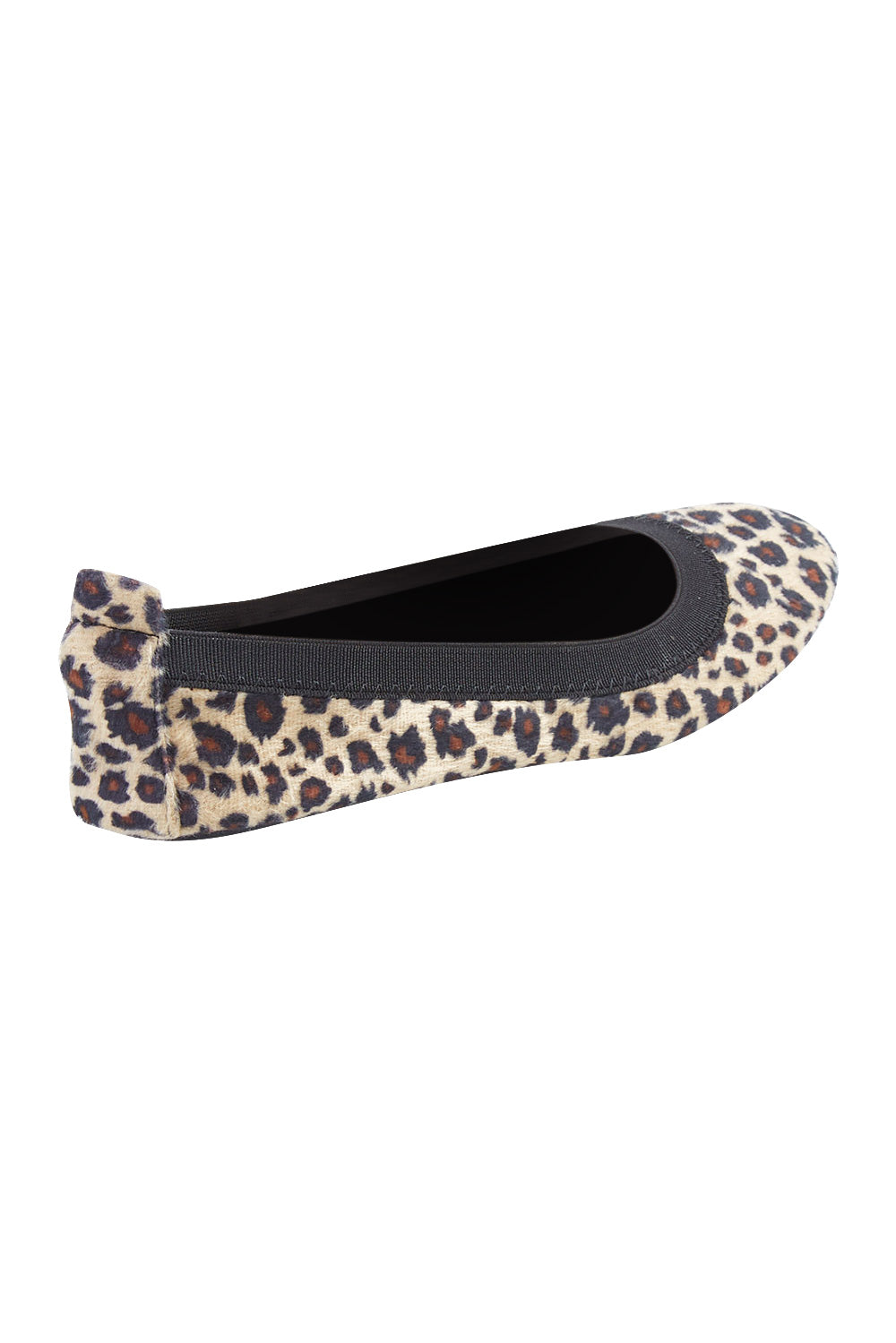 Product shot of the Fold Up Flats in colour Leopard (Black), from the back