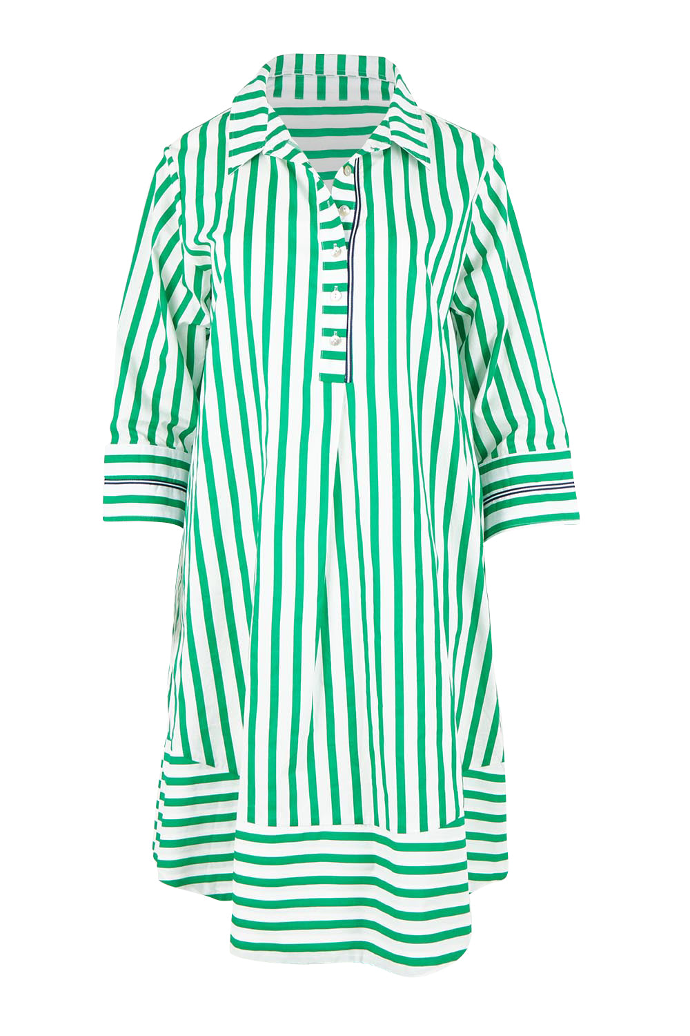 Product shot of the 2 Way Stripe Dress – Green in colour Green, from the front