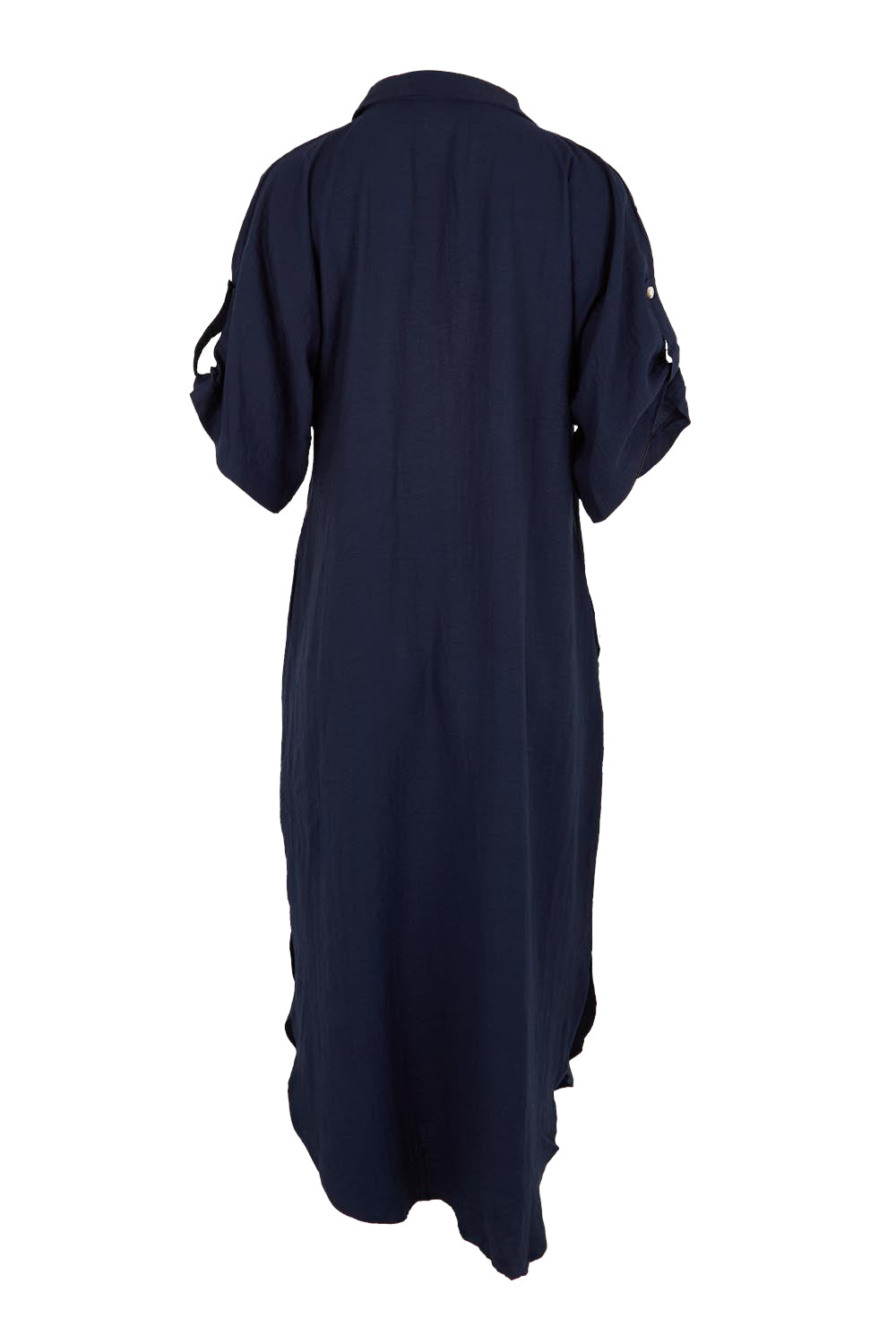 Product shot of the Collared Side Split Dress – Navy in colour Navy, from the back