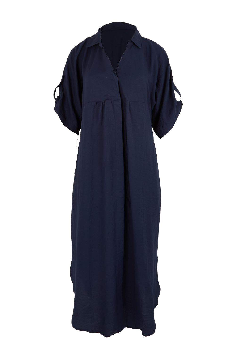 Product shot of the Collared Side Split Dress – Navy in colour Navy, from the front