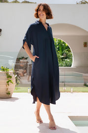 Collared Side Split Dress – Navy