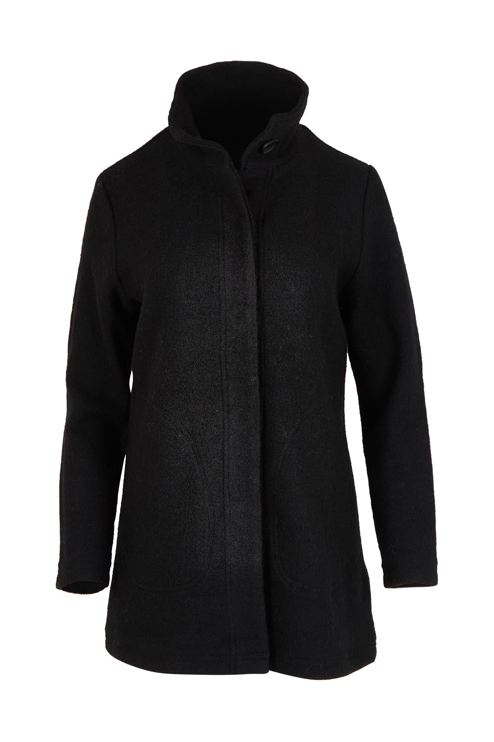 Funnel Neck Boiled Wool Coat – Black