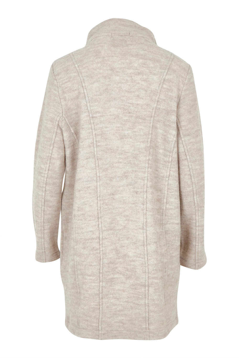Product shot of the Longline Panel Zip Boiled Wool Coat in colour Natural, from the back