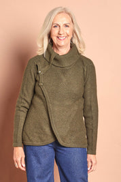 Moss Stitch Cowl Wool Sweater – Khaki