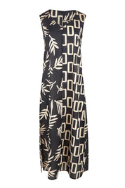 Product shot of the Spliced Cotton Maxi Dress in colour Leaf (Black), from the front