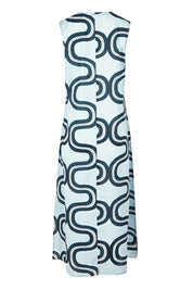 Product shot of the Spliced Cotton Maxi Dress in colour Navy (Blue), from the back