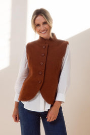 High Collar Boiled Wool Vest – Copper