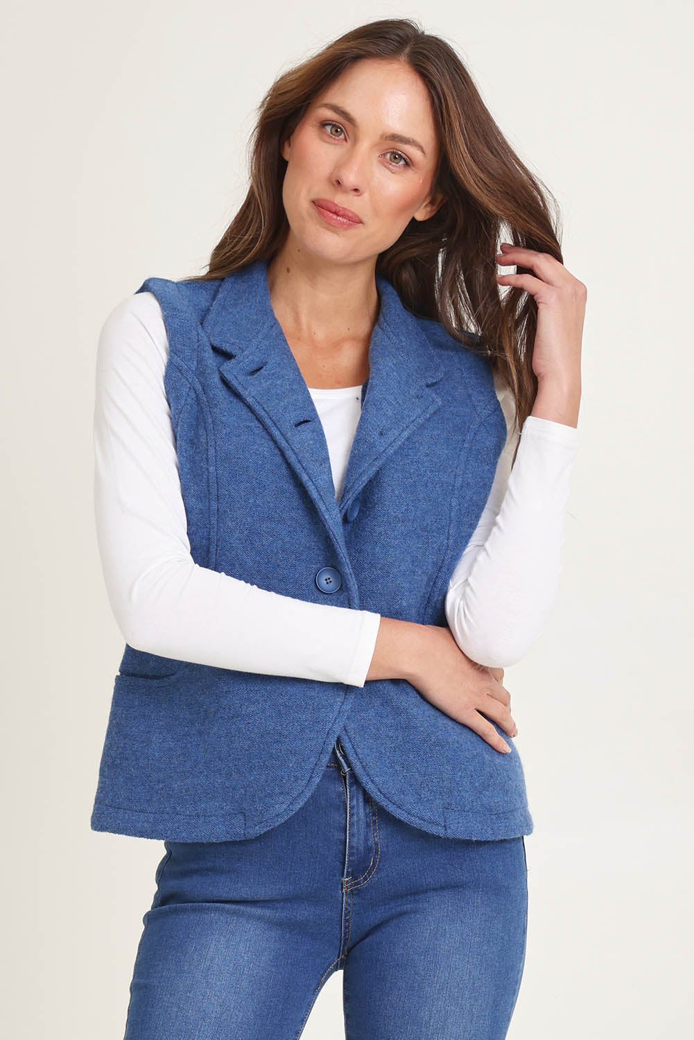 High Collar Boiled Wool Vest – Denim