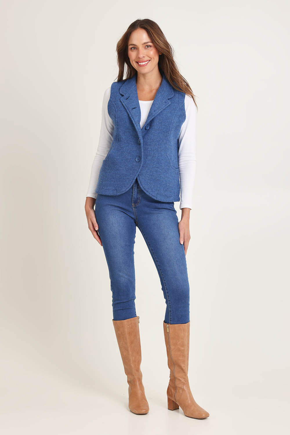 High Collar Boiled Wool Vest – Denim