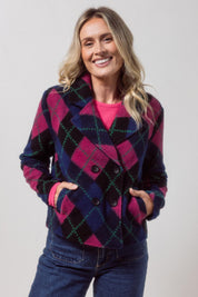 Plaid Collared Boiled Wool Jacket – Pink