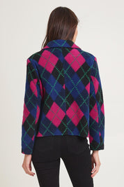Plaid Collared Boiled Wool Jacket – Pink