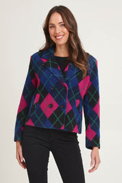 Plaid Collared Boiled Wool Jacket – Pink
