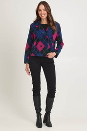 Plaid Collared Boiled Wool Jacket – Pink