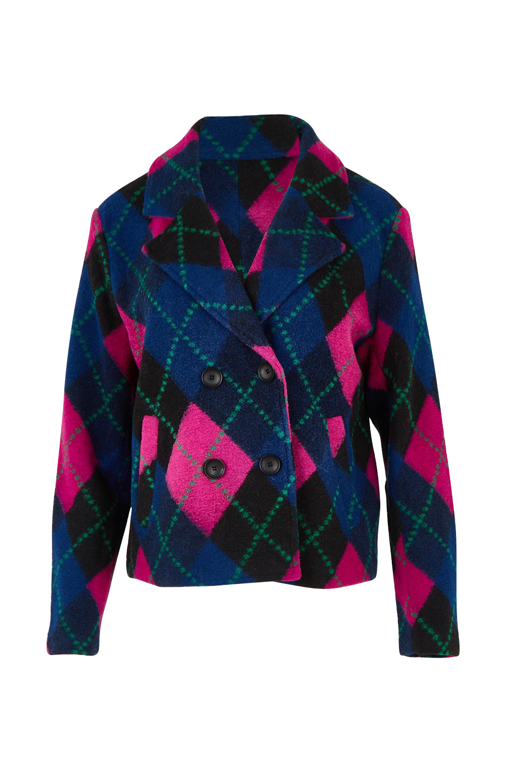 Plaid Collared Boiled Wool Jacket – Pink